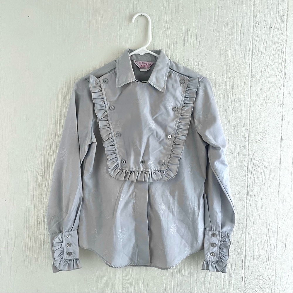 Vintage H Bar C Women’s Gray Ruffled Bib Western Top Blouse
